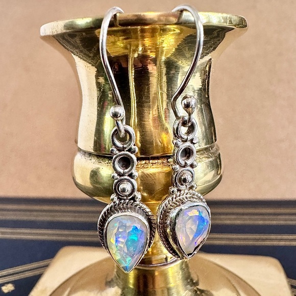 Natural Opal Handmade Sterling Silver Earrings (1.25”) - Picture 5 of 8